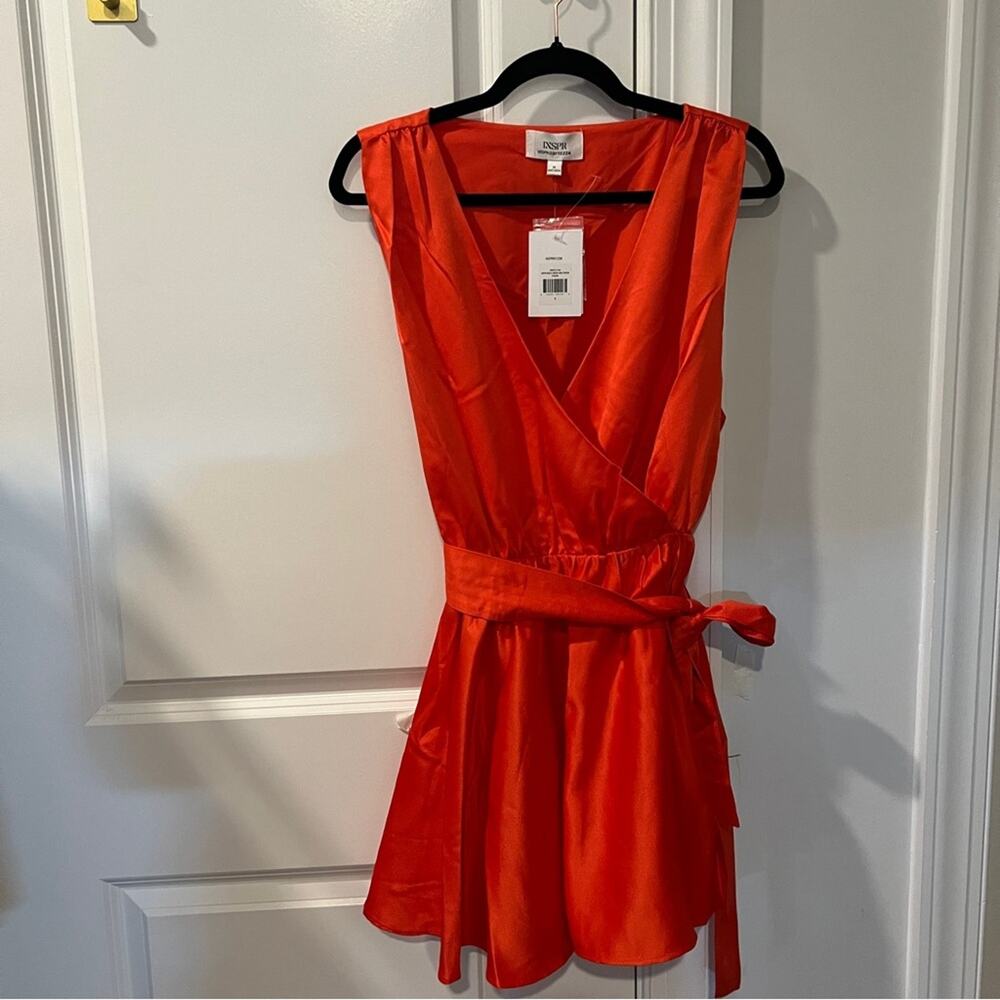 NWT INSPR by Tessa satin back crepe wrap mini dress